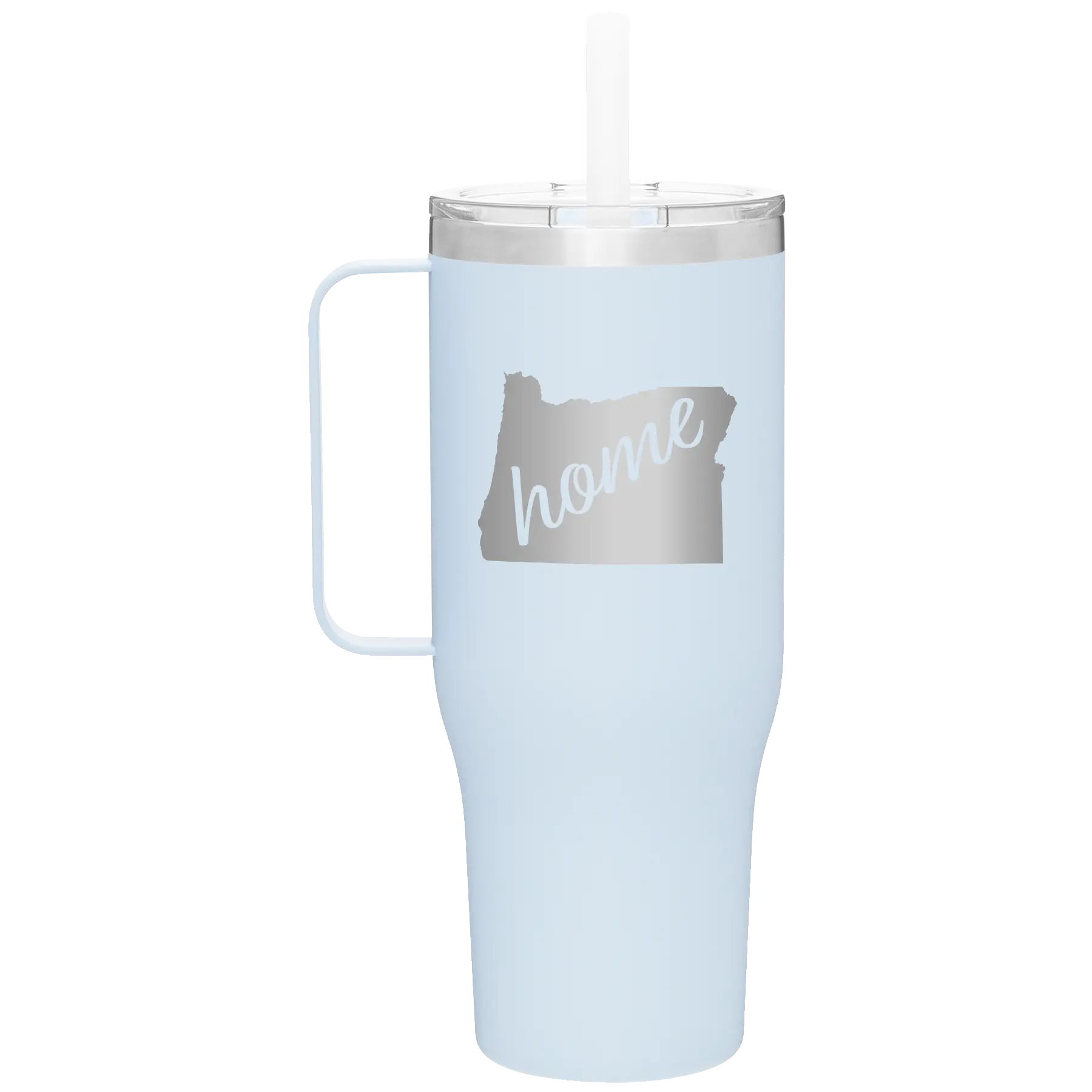 Laser etched landfall 40 oz vacuum insulated tumbler mug with 'Oregon Home' design
