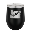 Laser etched black 12 oz vacuum insulated wine cup with 'Oregon Home' design
