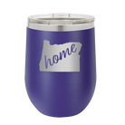 Laser etched purple 12 oz vacuum insulated wine cup with 'Oregon Home' design