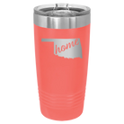 Laser etched coral 20 oz vacuum insulated tumbler with 'Oklahoma Home' design