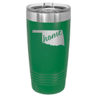 Laser etched green 20 oz vacuum insulated tumbler with 'Oklahoma Home' design