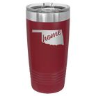 Laser etched maroon 20 oz vacuum insulated tumbler with 'Oklahoma Home' design