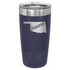 Laser etched navy 20 oz vacuum insulated tumbler with 'Oklahoma Home' design