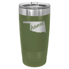 Laser etched olive green 20 oz vacuum insulated tumbler with 'Oklahoma Home' design