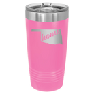 Laser etched pink 20 oz vacuum insulated tumbler with 'Oklahoma Home' design