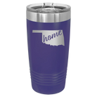 Laser etched purple 20 oz vacuum insulated tumbler with 'Oklahoma Home' design