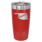 Laser etched red 20 oz vacuum insulated tumbler with 'Oklahoma Home' design