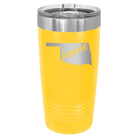 Laser etched yellow 20 oz vacuum insulated tumbler with 'Oklahoma Home' design