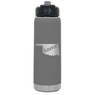 Laser etched dark gray 20 oz vacuum insulated water bottle with 'Oklahoma Home' design