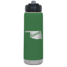 Laser etched green 20 oz vacuum insulated water bottle with 'Oklahoma Home' design