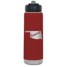 Laser etched maroon 20 oz vacuum insulated water bottle with 'Oklahoma Home' design