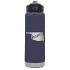 Laser etched navy 20 oz vacuum insulated water bottle with 'Oklahoma Home' design