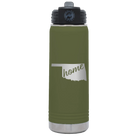 Laser etched olive green 20 oz vacuum insulated water bottle with 'Oklahoma Home' design