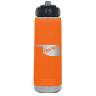 Laser etched orange 20 oz vacuum insulated water bottle with 'Oklahoma Home' design