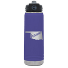 Laser etched purple 20 oz vacuum insulated water bottle with 'Oklahoma Home' design