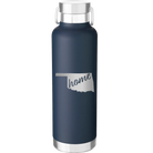 Laser etched navy 24 oz vacuum insulated water bottle with 'Oklahoma Home' design