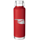 Laser etched red 24 oz vacuum insulated water bottle with 'Oklahoma Home' design