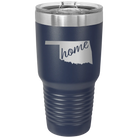 Laser etched navy 30 oz vacuum insulated tumbler with 'Oklahoma Home' design