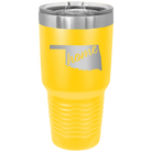 Laser etched yellow 30 oz vacuum insulated tumbler with 'Oklahoma Home' design