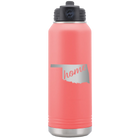 Laser etched coral 32 oz vacuum insulated water bottle with 'Oklahoma Home' design