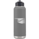 Laser etched dark gray 32 oz vacuum insulated water bottle with 'Oklahoma Home' design