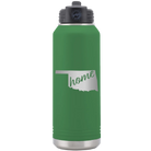 Laser etched green 32 oz vacuum insulated water bottle with 'Oklahoma Home' design