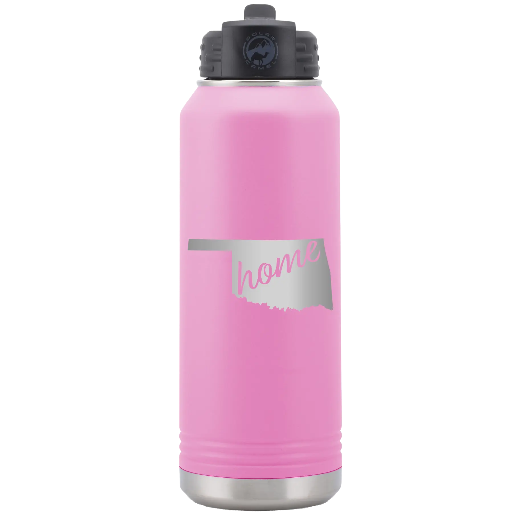 Laser etched light purple 32 oz vacuum insulated water bottle with 'Oklahoma Home' design
