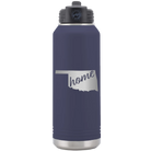 Laser etched navy 32 oz vacuum insulated water bottle with 'Oklahoma Home' design