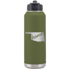 Laser etched olive green 32 oz vacuum insulated water bottle with 'Oklahoma Home' design