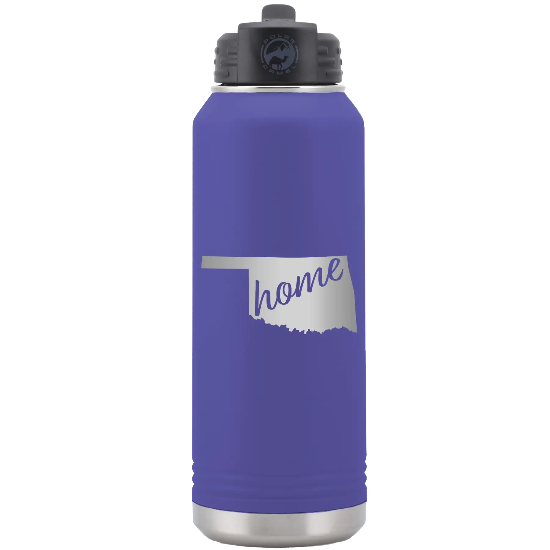 Laser etched purple 32 oz vacuum insulated water bottle with 'Oklahoma Home' design