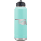Laser etched teal 32 oz vacuum insulated water bottle with 'Oklahoma Home' design