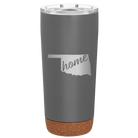 Laser etched storm gray 20 oz vacuum insulated tumbler with 'Oklahoma Home' design