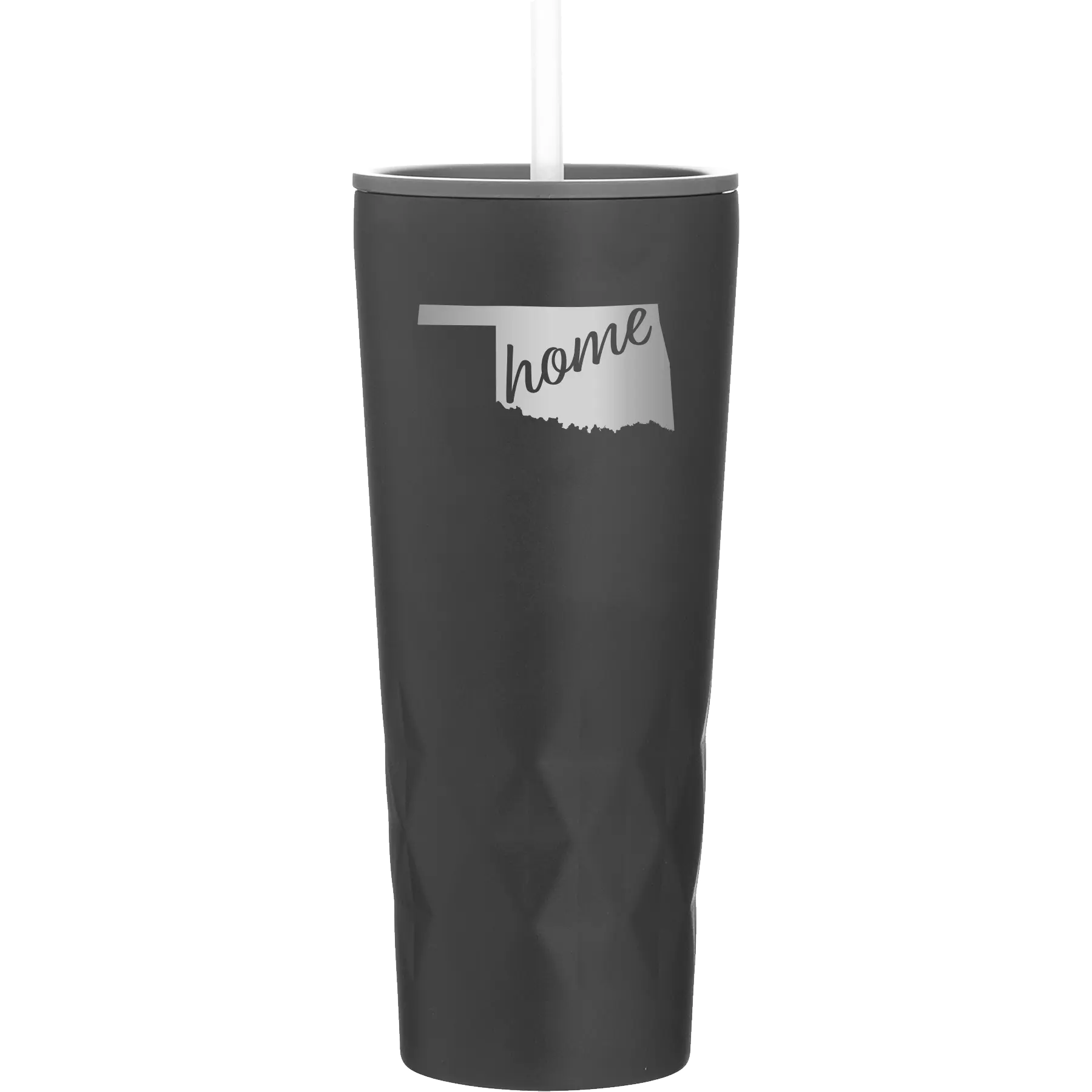 Laser etched black 20 oz vacuum insulated tumbler with 'Oklahoma Home' design