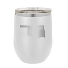 Laser etched white 12 oz vacuum insulated wine cup with 'Oklahoma Home' design