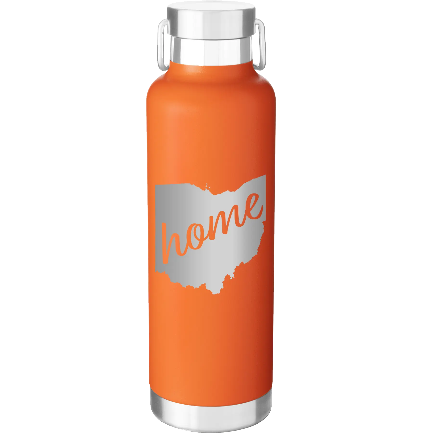 Laser etched orange 24 oz vacuum insulated water bottle with 'Ohio Home' design