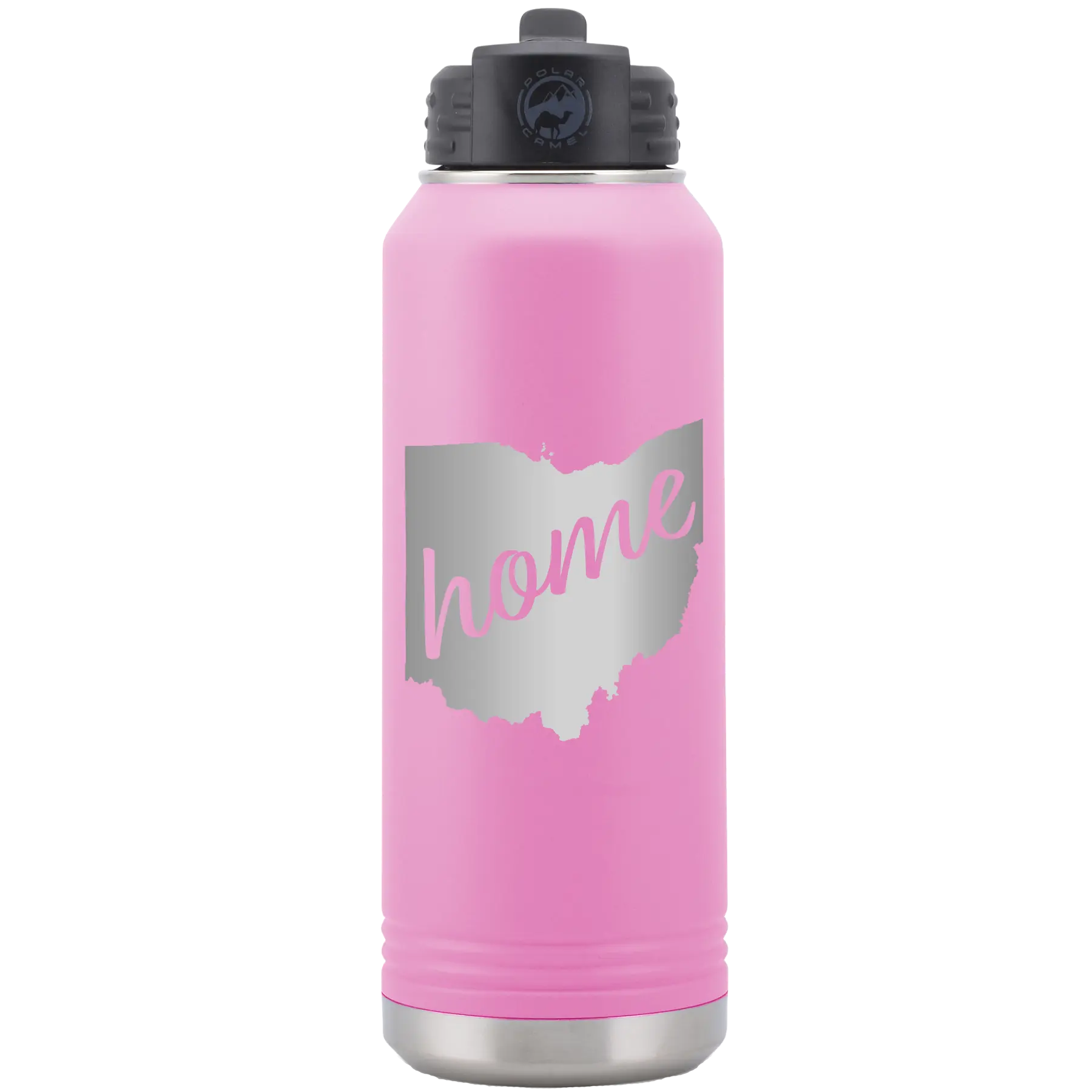 Laser etched light purple 32 oz vacuum insulated water bottle with 'Ohio Home' design