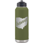 Laser etched olive green 32 oz vacuum insulated water bottle with 'Ohio Home' design
