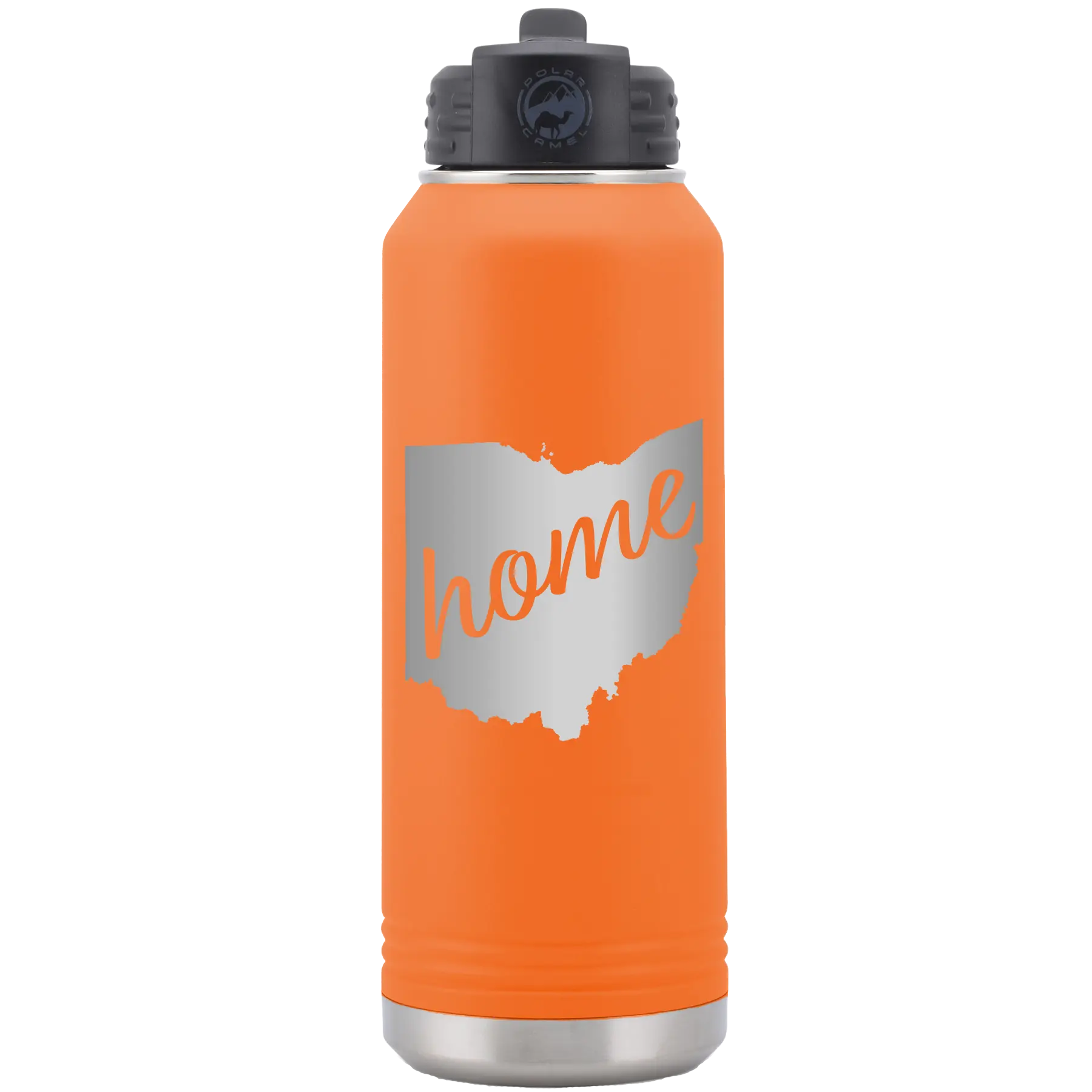 Laser etched orange 32 oz vacuum insulated water bottle with 'Ohio Home' design