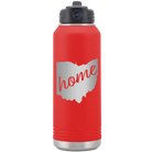 Laser etched red 32 oz vacuum insulated water bottle with 'Ohio Home' design