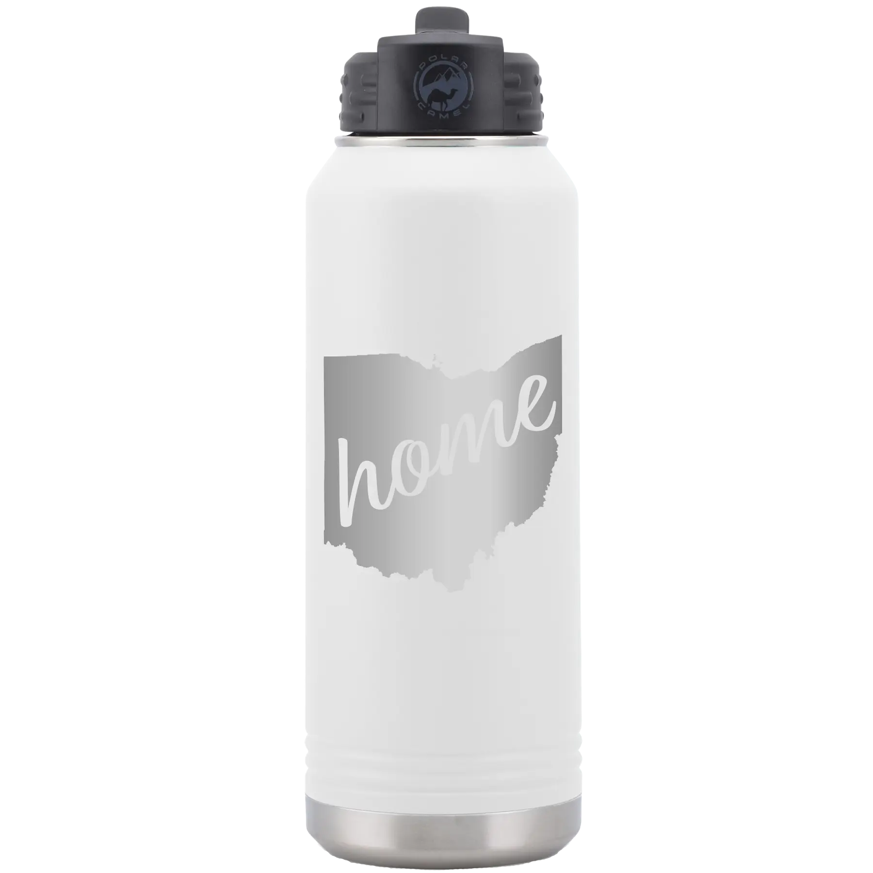 Laser etched white 32 oz vacuum insulated water bottle with 'Ohio Home' design