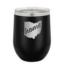 Laser etched black 12 oz vacuum insulated wine cup with 'Ohio Home' design