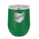 Laser etched green 12 oz vacuum insulated wine cup with 'Ohio Home' design
