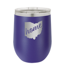 Laser etched purple 12 oz vacuum insulated wine cup with 'Ohio Home' design