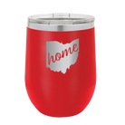 Laser etched red 12 oz vacuum insulated wine cup with 'Ohio Home' design