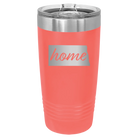 Laser etched coral 20 oz vacuum insulated tumbler with 'North Dakota Home' design