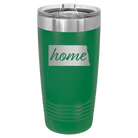Laser etched green 20 oz vacuum insulated tumbler with 'North Dakota Home' design