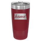Laser etched maroon 20 oz vacuum insulated tumbler with 'North Dakota Home' design
