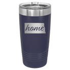 Laser etched navy 20 oz vacuum insulated tumbler with 'North Dakota Home' design