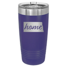Laser etched purple 20 oz vacuum insulated tumbler with 'North Dakota Home' design