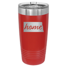Laser etched red 20 oz vacuum insulated tumbler with 'North Dakota Home' design